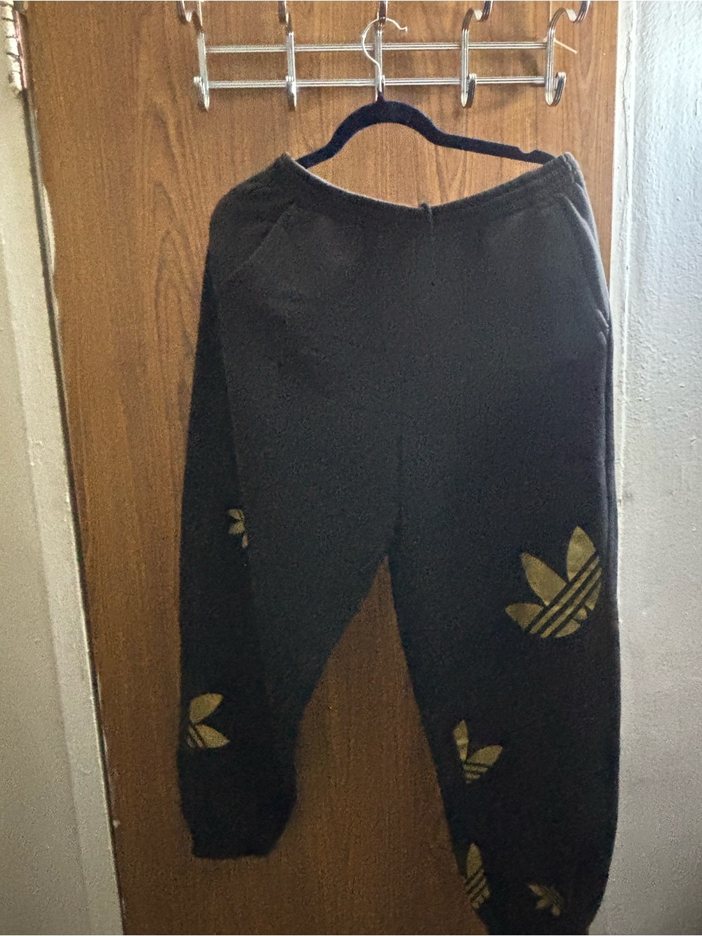 adidas Black Sweatpants with Gold Trefoil Accents
